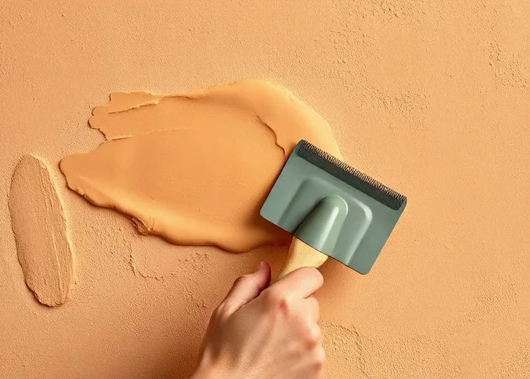 Application d'un enduit décoratif à la lisseuse sur un mur