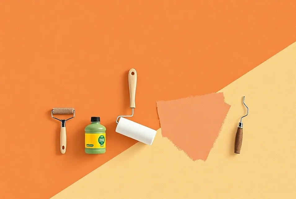 Outils de peinture disposés dans l'ordre des étapes du chantier